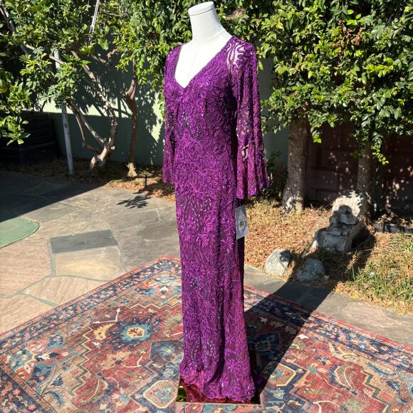 NWT JS Collections Purple Embroidered Illusion Dress | Size 6 Cocktail or Formal - Picture 4 of 13